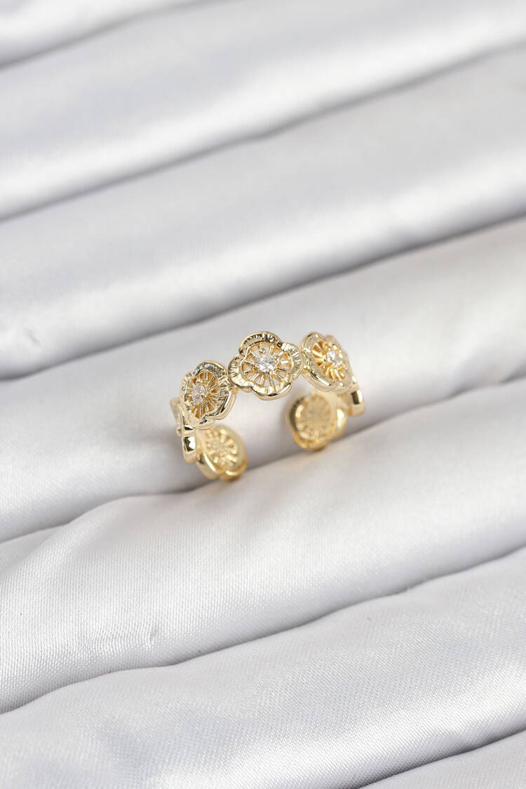 Brass Gold Color Clover Pattern Women Ring - Brand: Ebijuteri - Women & Kids, Baby Clothes Wholesale - Globality Store