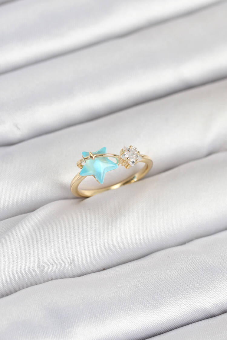 Brass Gold Color Blue Starry Model Women Ring - Brand: Ebijuteri - Women & Kids, Baby Clothes Wholesale - Globality Store