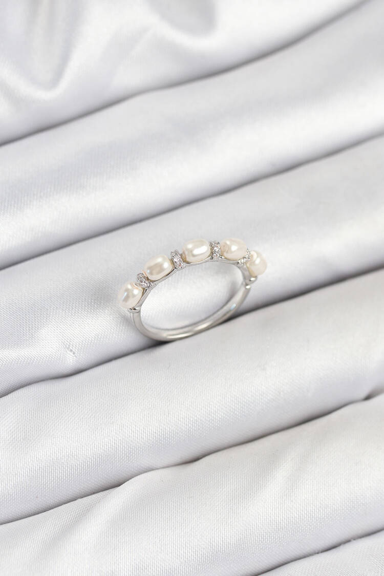 Brass Silver Color Sequined Pearl Women's Ring - Brand: Ebijuteri - Women & Kids, Baby Clothes Wholesale - Globality Store