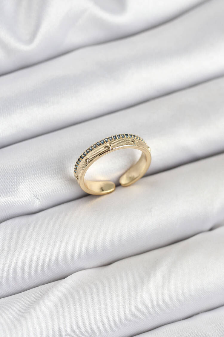 Brass Gold Color Inline Zircon Stone Pole Star Model Women Ring - Brand: Ebijuteri - Women & Kids, Baby Clothes Wholesale - Globality Store