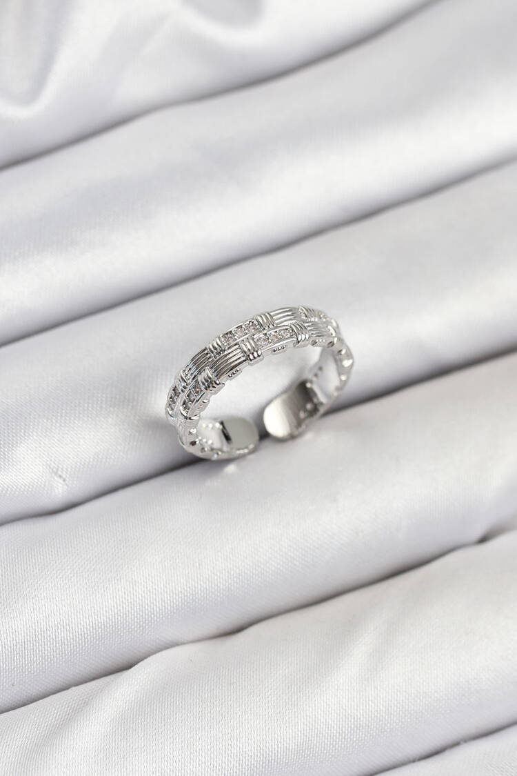 Brass Silver Color Zircon Stone Sash Women's Ring - Brand: Ebijuteri - Women & Kids, Baby Clothes Wholesale - Globality Store