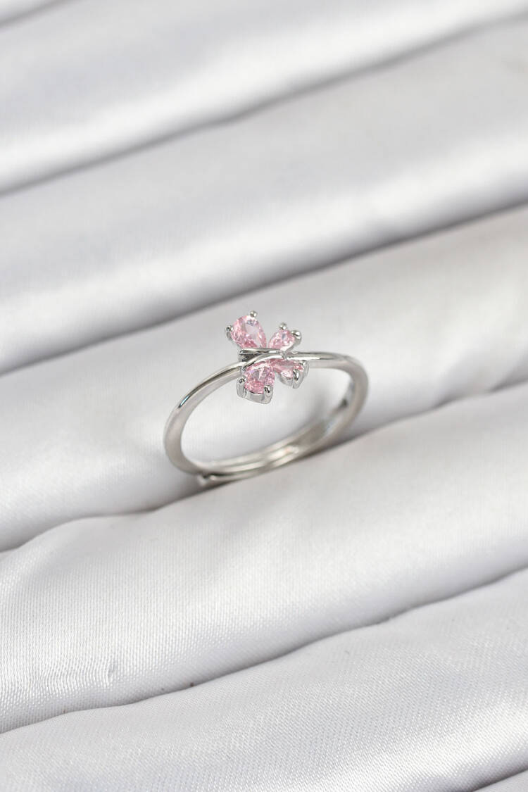 Brass Silver Color Pink Butterfly Women's Ring - Brand: Ebijuteri - Women & Kids, Baby Clothes Wholesale - Globality Store