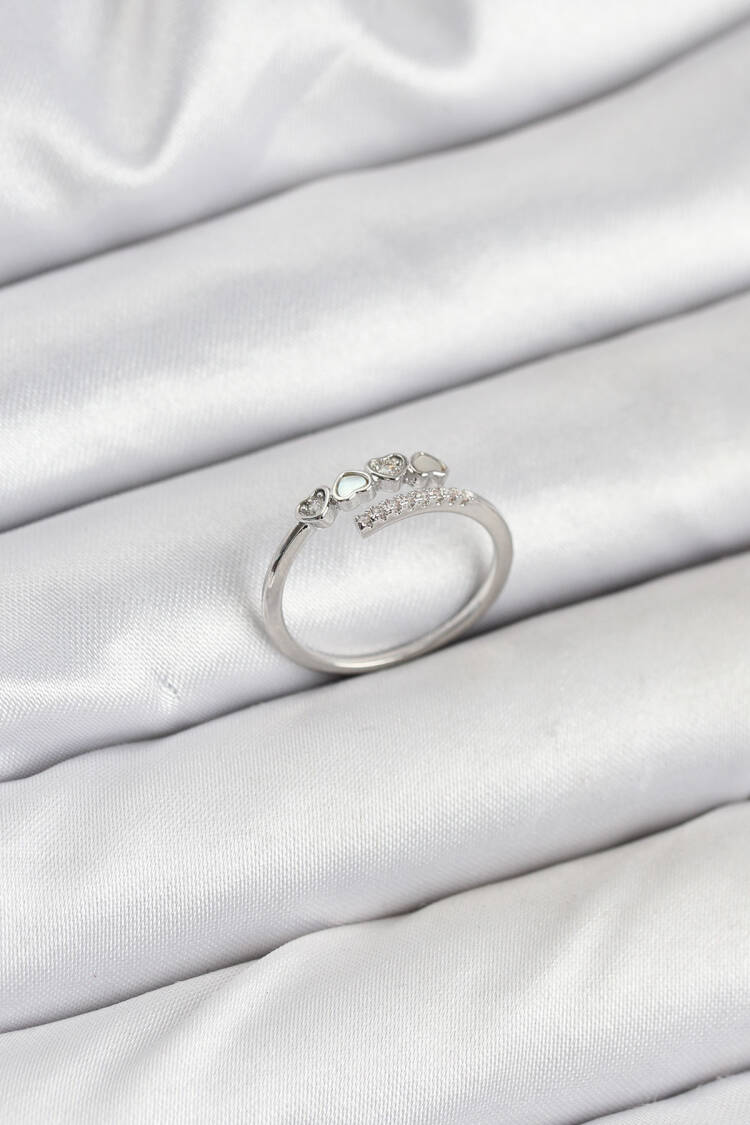 Women's Ring With Brass Silver Color Heart Detailed Zircon Stone - Brand: Ebijuteri - Women & Kids, Baby Clothes Wholesale - Globality Store