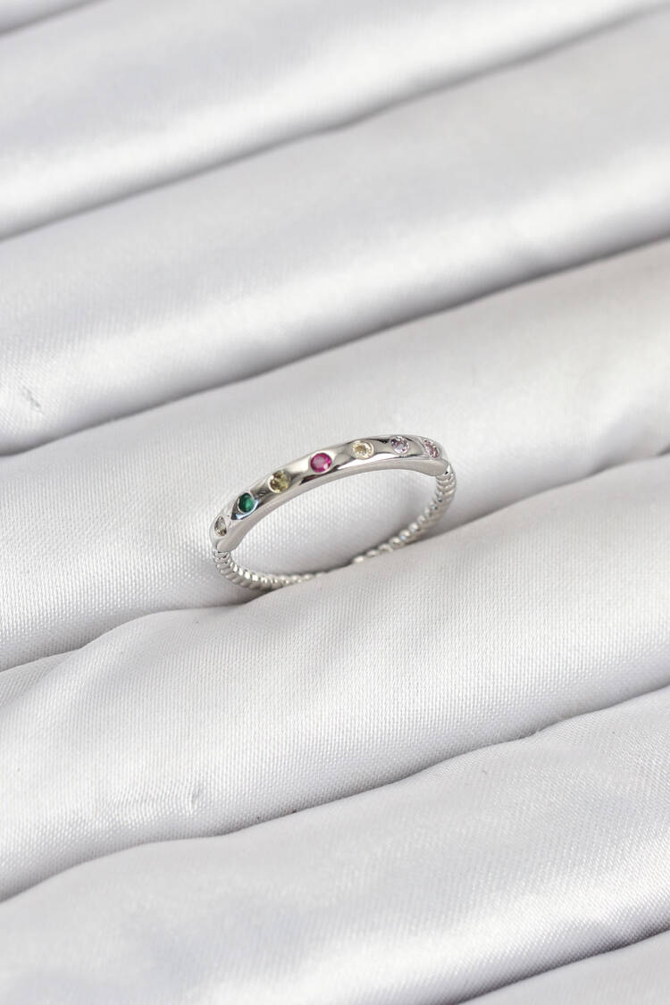 Brass Silver Color Colorful Zircon Stone Women Ring - Brand: Ebijuteri - Women & Kids, Baby Clothes Wholesale - Globality Store