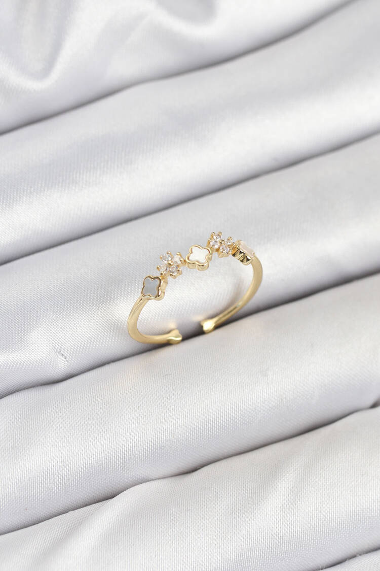 Brass Gold Color Minimal Clover Detailed Women's Ring - Brand: Ebijuteri - Women & Kids, Baby Clothes Wholesale - Globality Store