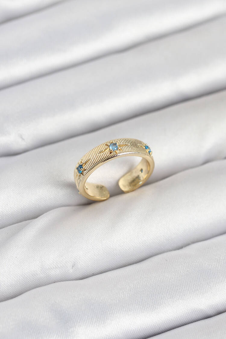 Brass Gold Color Blue Zircon Stone Polar Star Model Women Ring - Brand: Ebijuteri - Women & Kids, Baby Clothes Wholesale - Globality Store