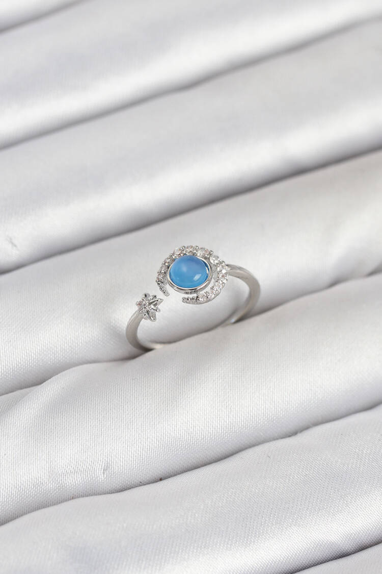 Brass Silver Color Zircon Stone Moon Star Women Ring - Brand: Ebijuteri - Women & Kids, Baby Clothes Wholesale - Globality Store