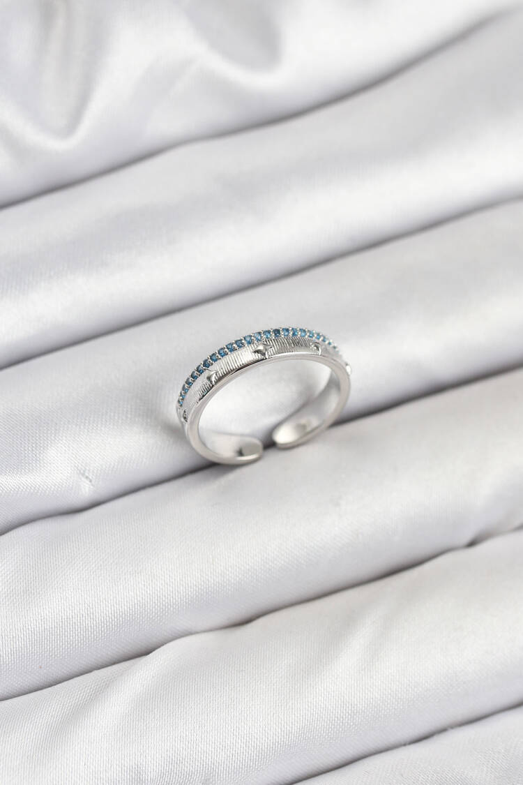 Brass Silver Color Inline Zircon Stone Pole Star Model Women Ring - Brand: Ebijuteri - Women & Kids, Baby Clothes Wholesale - Globality Store