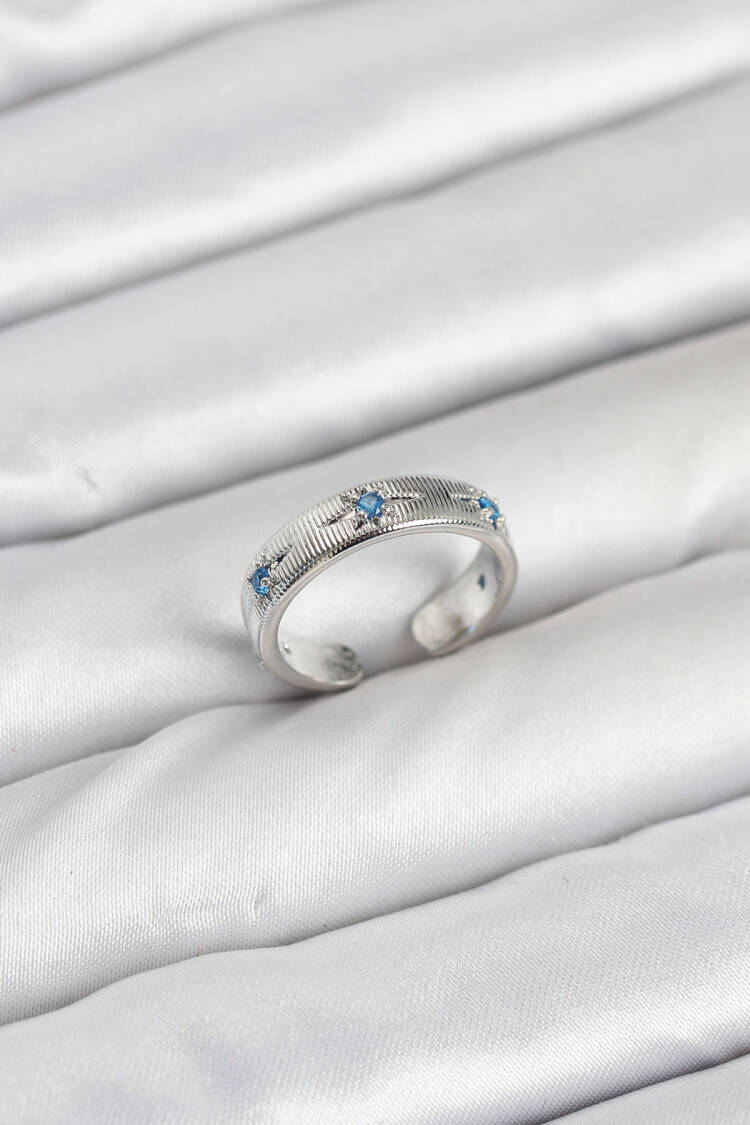 Brass Silver Color Blue Zircon Stone Polar Star Model Women Ring - Brand: Ebijuteri - Women & Kids, Baby Clothes Wholesale - Globality Store