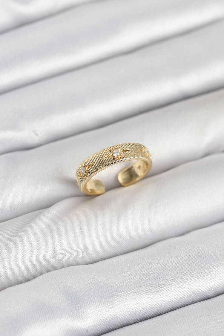 Brass Gold Color Zircon Stone Polar Star Model Women Ring - Brand: Ebijuteri - Women & Kids, Baby Clothes Wholesale - Globality Store
