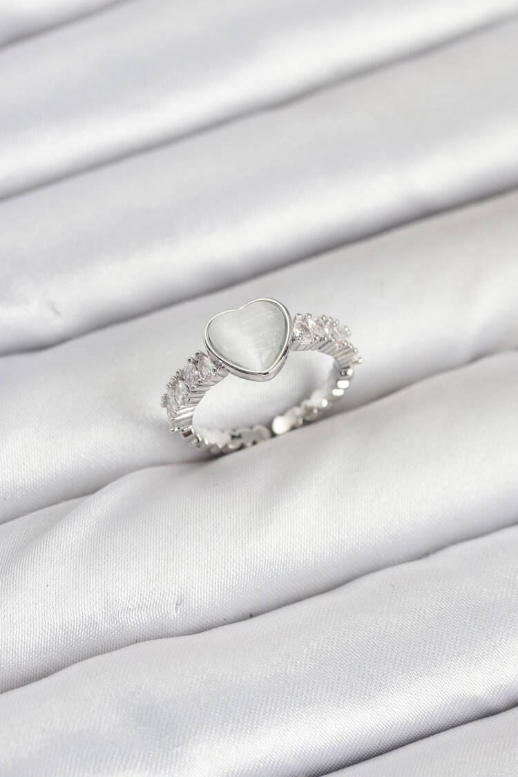 Brass Silver Color Zircon Stone Heart Women Ring - Brand: Ebijuteri - Women & Kids, Baby Clothes Wholesale - Globality Store