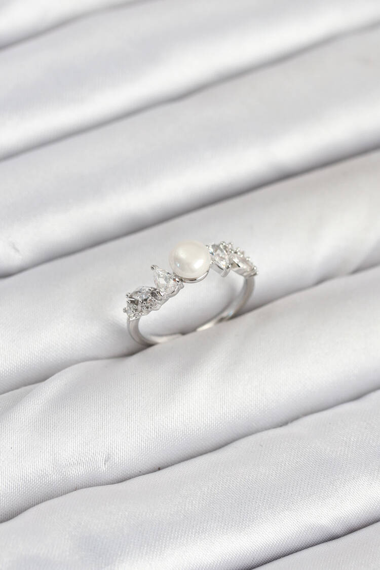 Brass Silver Color Zircon Stone Pearl Pattern Women Ring - Brand: Ebijuteri - Women & Kids, Baby Clothes Wholesale - Globality Store