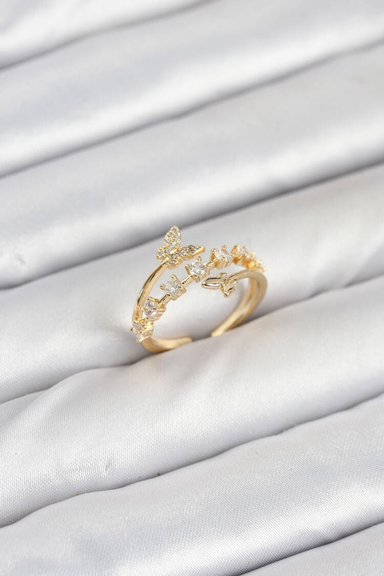 Brass Gold Color Zircon Stone Butterfly Pattern Women Ring - Brand: Ebijuteri - Women & Kids, Baby Clothes Wholesale - Globality Store