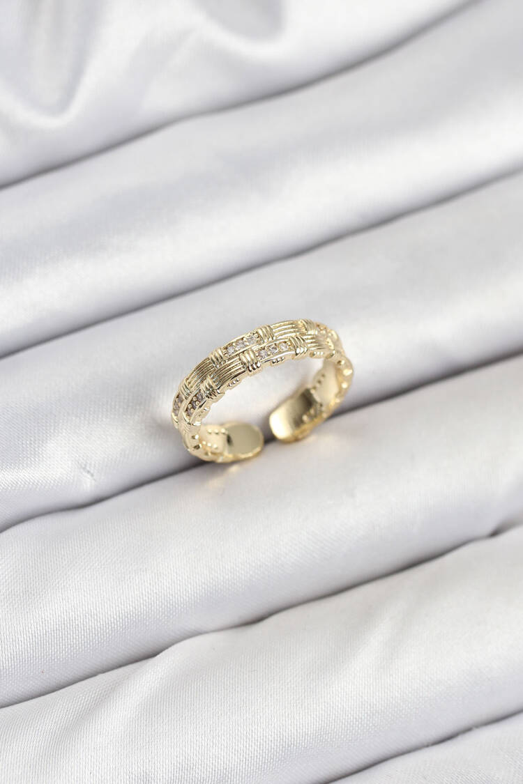 Brass Gold Color Zircon Stone Sash Women's Ring - Brand: Ebijuteri - Women & Kids, Baby Clothes Wholesale - Globality Store