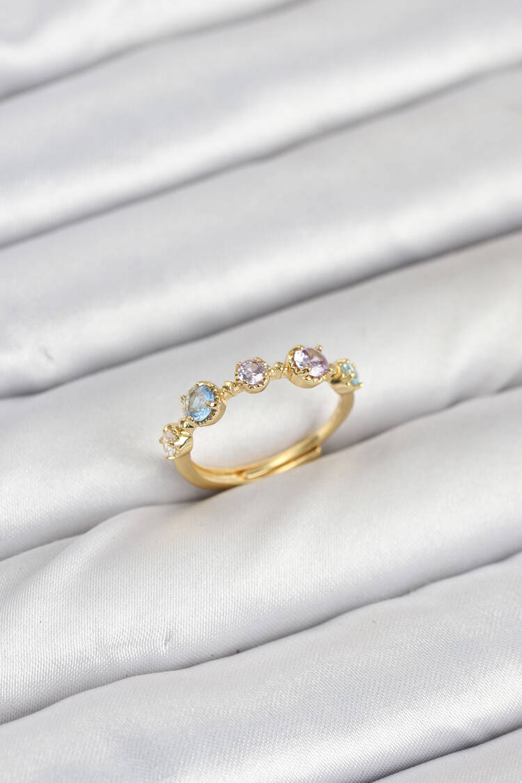 Brass Gold Color Colorful Zircon Stone Women Ring - Brand: Ebijuteri - Women & Kids, Baby Clothes Wholesale - Globality Store