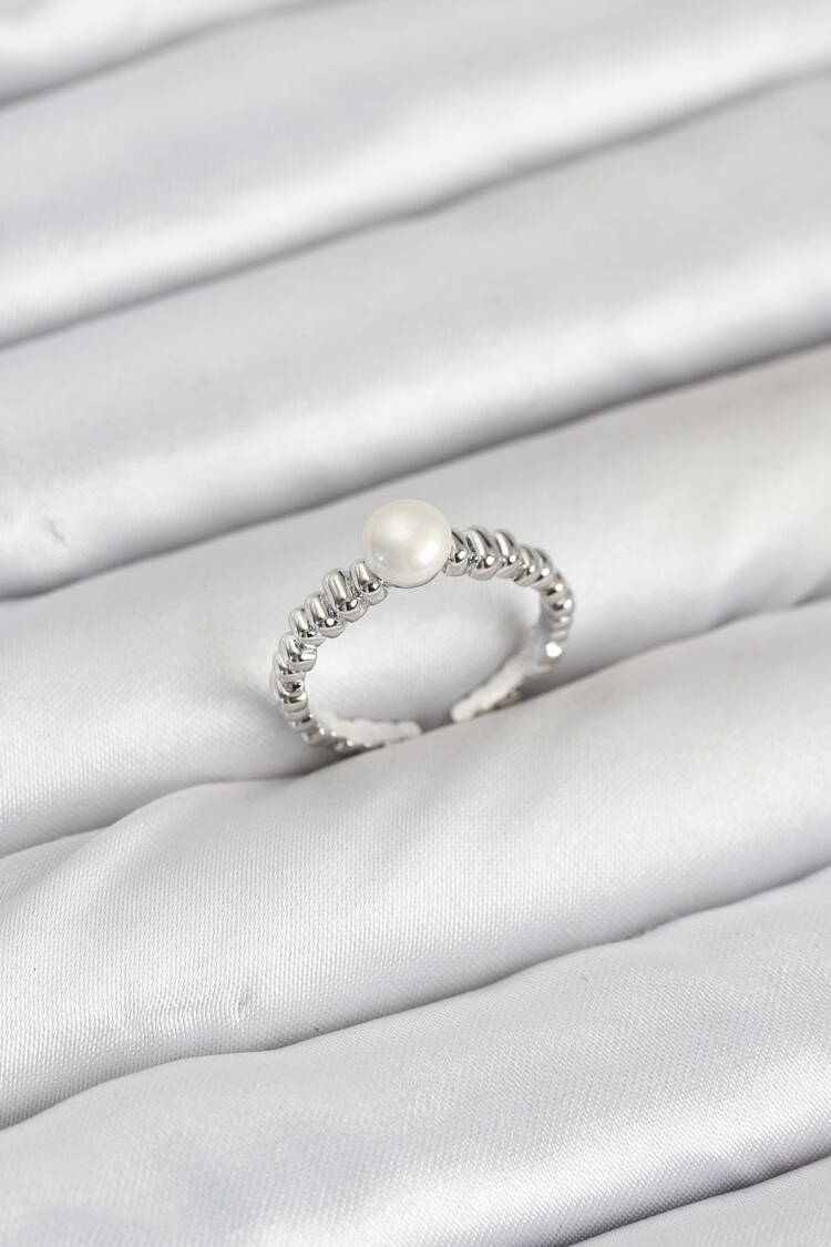 Brass Silver Color Belly Pearl Pattern Women Ring - Brand: Ebijuteri - Women & Kids, Baby Clothes Wholesale - Globality Store