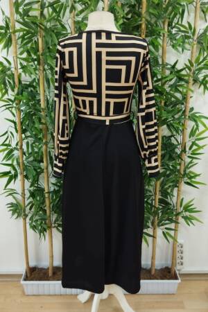 Elegant Black Wrap Dress With Geometric Print - Brand: Janes - Women & Kids, Baby Clothes Wholesale - Globality Store
