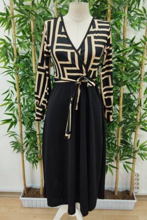 Elegant Black Wrap Dress With Geometric Print - Brand: Janes - Women & Kids, Baby Clothes Wholesale - Globality Store
