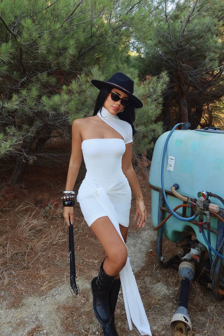 White Sexy Bodycon Mini Dress With High Neck