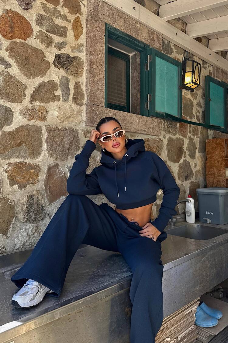 NavyTracksuit With Oversized Fit And Hooded Neck