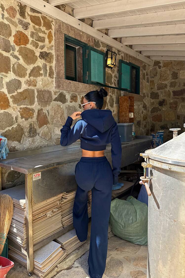 NavyTracksuit With Oversized Fit And Hooded Neck