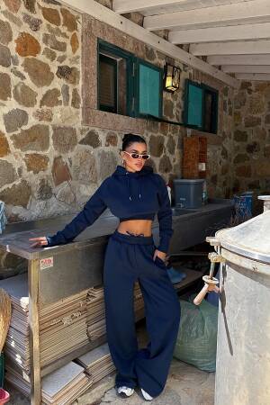 NavyTracksuit With Oversized Fit And Hooded Neck - Brand: EYYO ATELIER - Women & Kids, Baby Clothes Wholesale - Globality Store