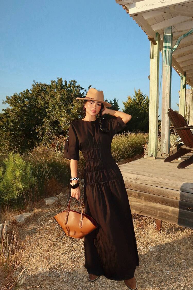 Brown Ethnic Fit And Flare Dress