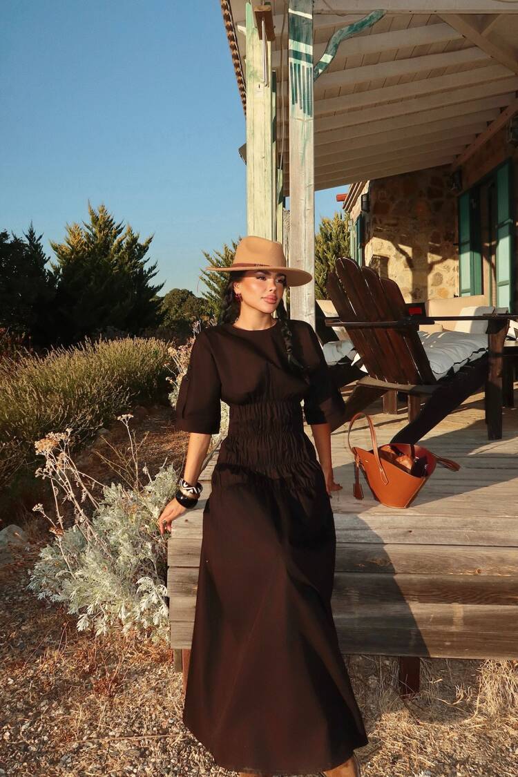Brown Ethnic Fit And Flare Dress