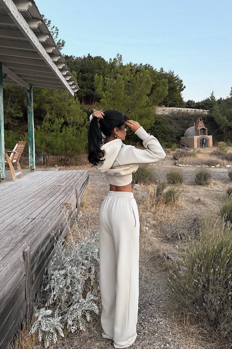 Beige Tracksuit - Sporty Oversized Hooded Jogger Set