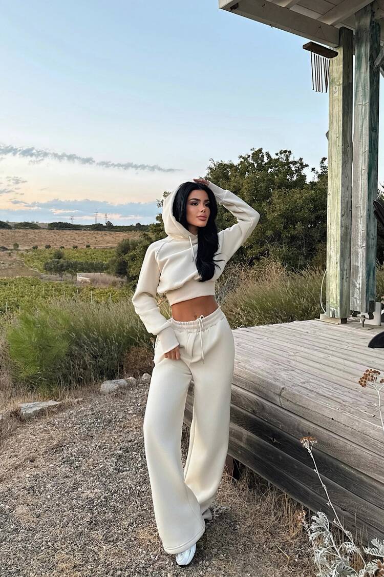 Beige Tracksuit - Sporty Oversized Hooded Jogger Set
