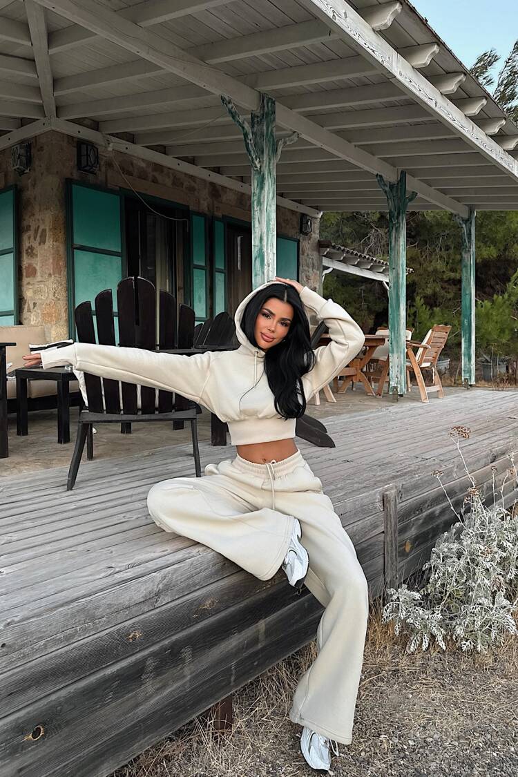 Beige Tracksuit - Sporty Oversized Hooded Jogger Set