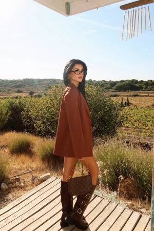 Brown Elegant Single-Breasted Blazer Jacket - Brand: EYYO ATELIER - Women & Kids, Baby Clothes Wholesale - Globality Store
