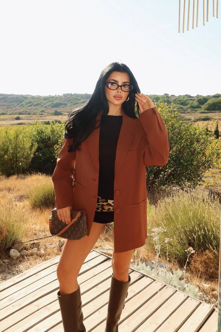 Brown Elegant Single-Breasted Blazer Jacket - Brand: EYYO ATELIER - Women & Kids, Baby Clothes Wholesale - Globality Store