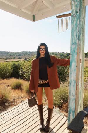 Brown Elegant Single-Breasted Blazer Jacket - Brand: EYYO ATELIER - Women & Kids, Baby Clothes Wholesale - Globality Store