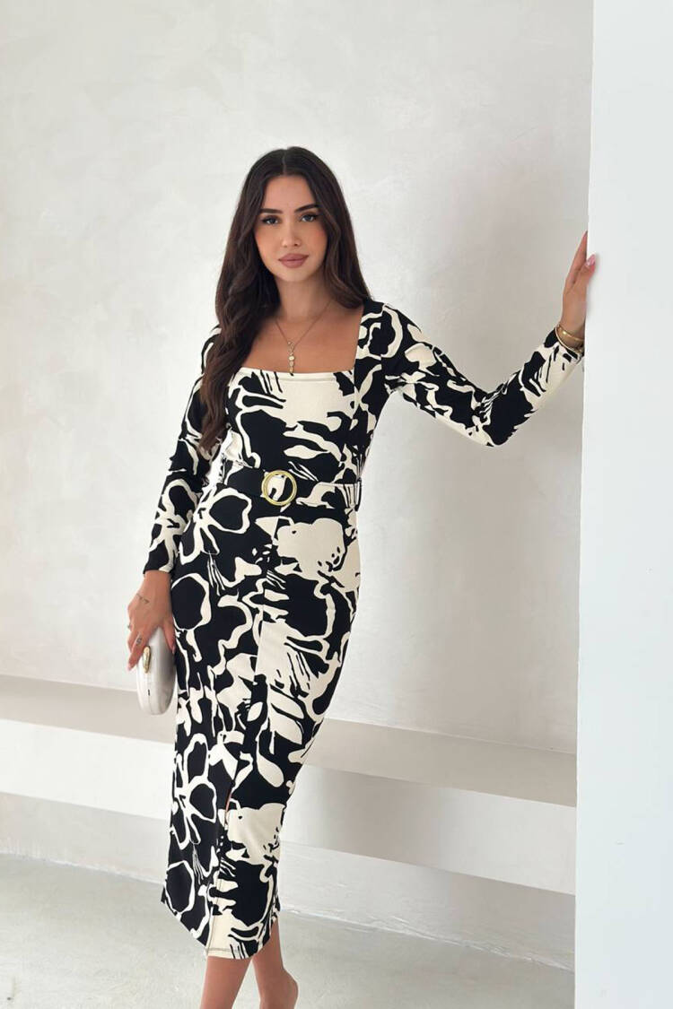 Black Elegant Sheath Dress With Floral Pattern - Brand: Mode Roy - Women & Kids, Baby Clothes Wholesale - Globality Store