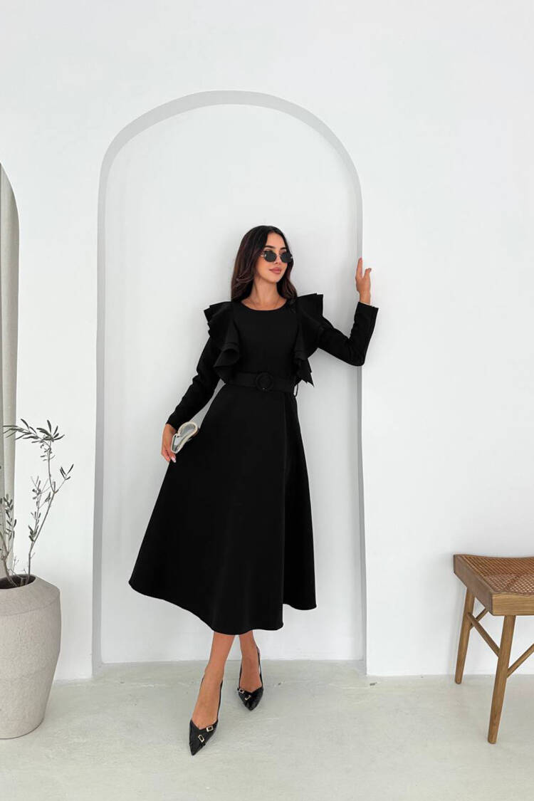 ElegantA-Line Midi Dress With Ruffle Sleeves