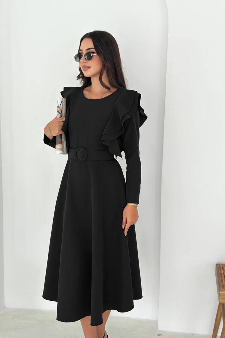 ElegantA-Line Midi Dress With Ruffle Sleeves