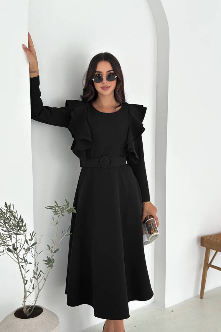 ElegantA-Line Midi Dress With Ruffle Sleeves - Brand: Mode Roy - Women & Kids, Baby Clothes Wholesale - Globality Store