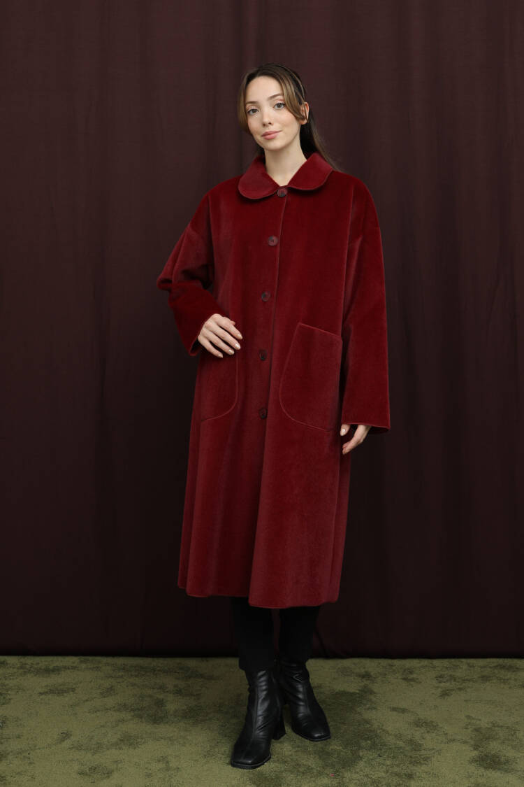 Claret Red Single-Breasted Oversized Coat - Brand: Puane - Women & Kids, Baby Clothes Wholesale - Globality Store