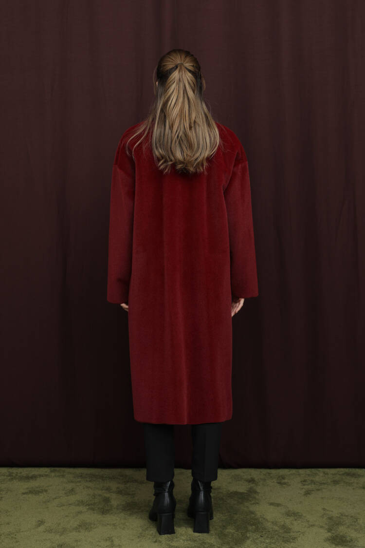 Claret Red Single-Breasted Oversized Coat
