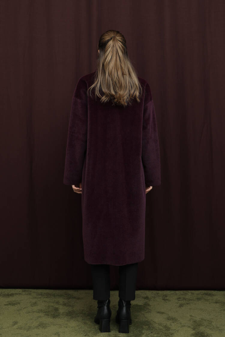 Claret Red Single-Breasted Oversized Coat
