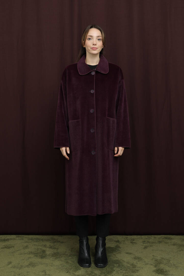 Claret Red Single-Breasted Oversized Coat