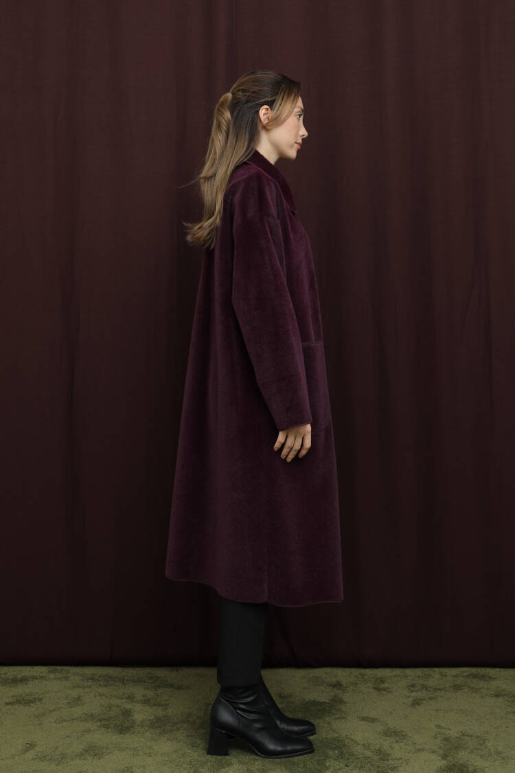 Claret Red Single-Breasted Oversized Coat