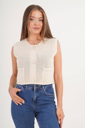 Beige Cardigan With Welt Pocket And Buttoned Closure - Brand: Lustrin - Women & Kids, Baby Clothes Wholesale - Globality Store