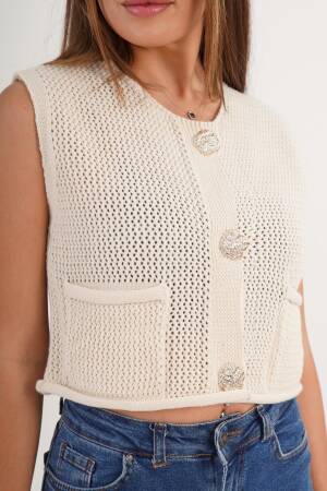 Beige Cardigan With Welt Pocket And Buttoned Closure - Brand: Lustrin - Women & Kids, Baby Clothes Wholesale - Globality Store