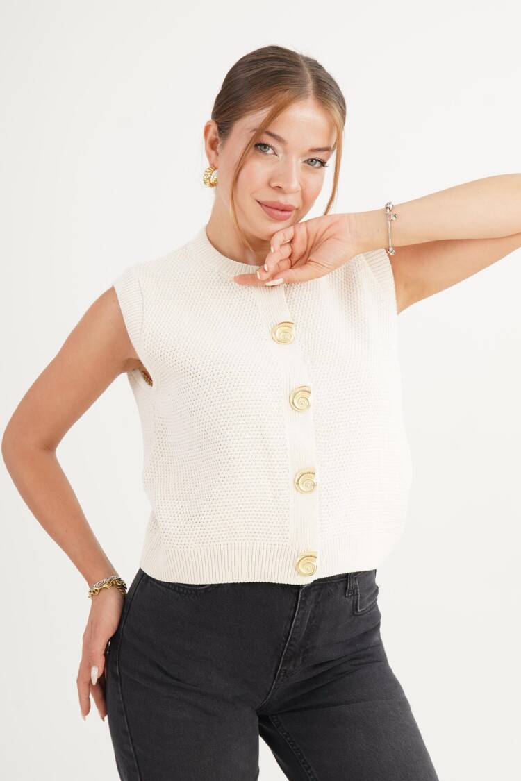 White Cardigan With Buttoned Closure And Cap Sleeves - Brand: Lustrin - Women & Kids, Baby Clothes Wholesale - Globality Store