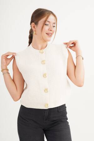 White Cardigan With Buttoned Closure And Cap Sleeves - Brand: Lustrin - Women & Kids, Baby Clothes Wholesale - Globality Store