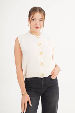 White Cardigan With Buttoned Closure And Cap Sleeves - Brand: Lustrin - Women & Kids, Baby Clothes Wholesale - Globality Store