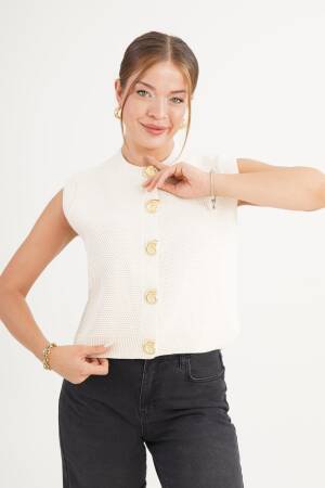 White Cardigan With Buttoned Closure And Cap Sleeves - Brand: Lustrin - Women & Kids, Baby Clothes Wholesale - Globality Store