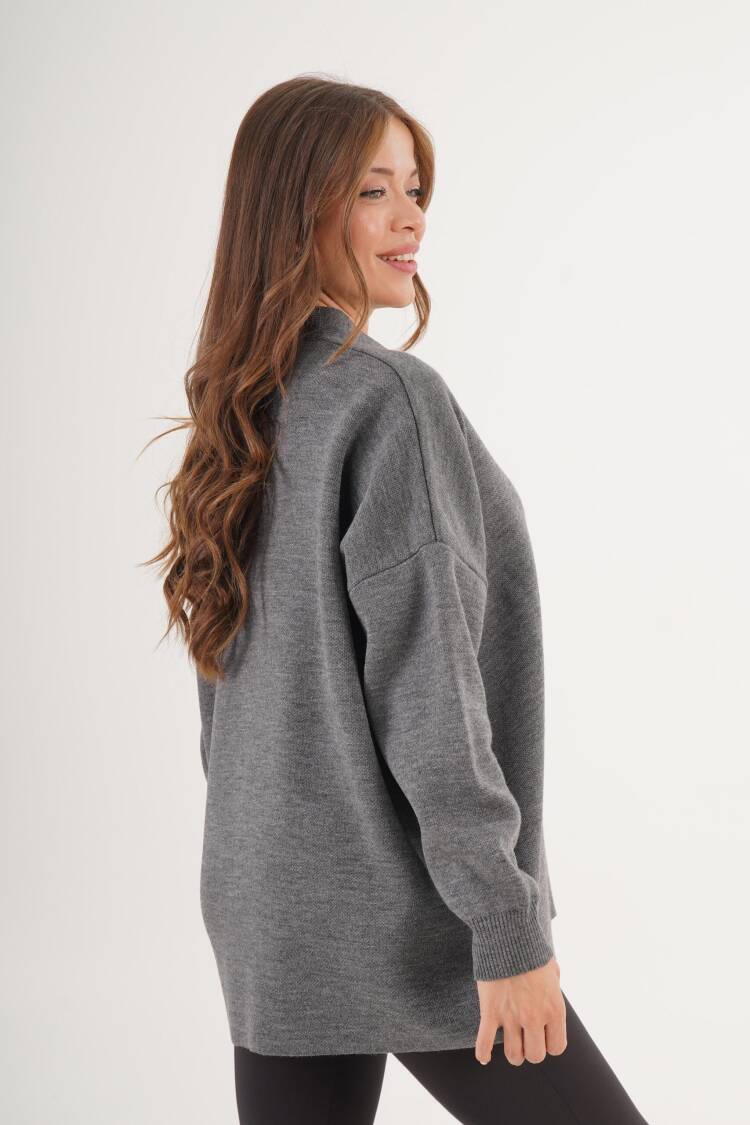 Grey Oversized Fit Cardigan With Button Closure